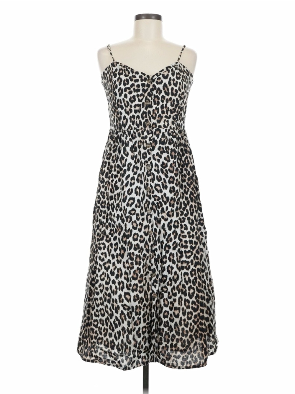 H&M Leopard-Print Linen Blend Top in Beige & Black